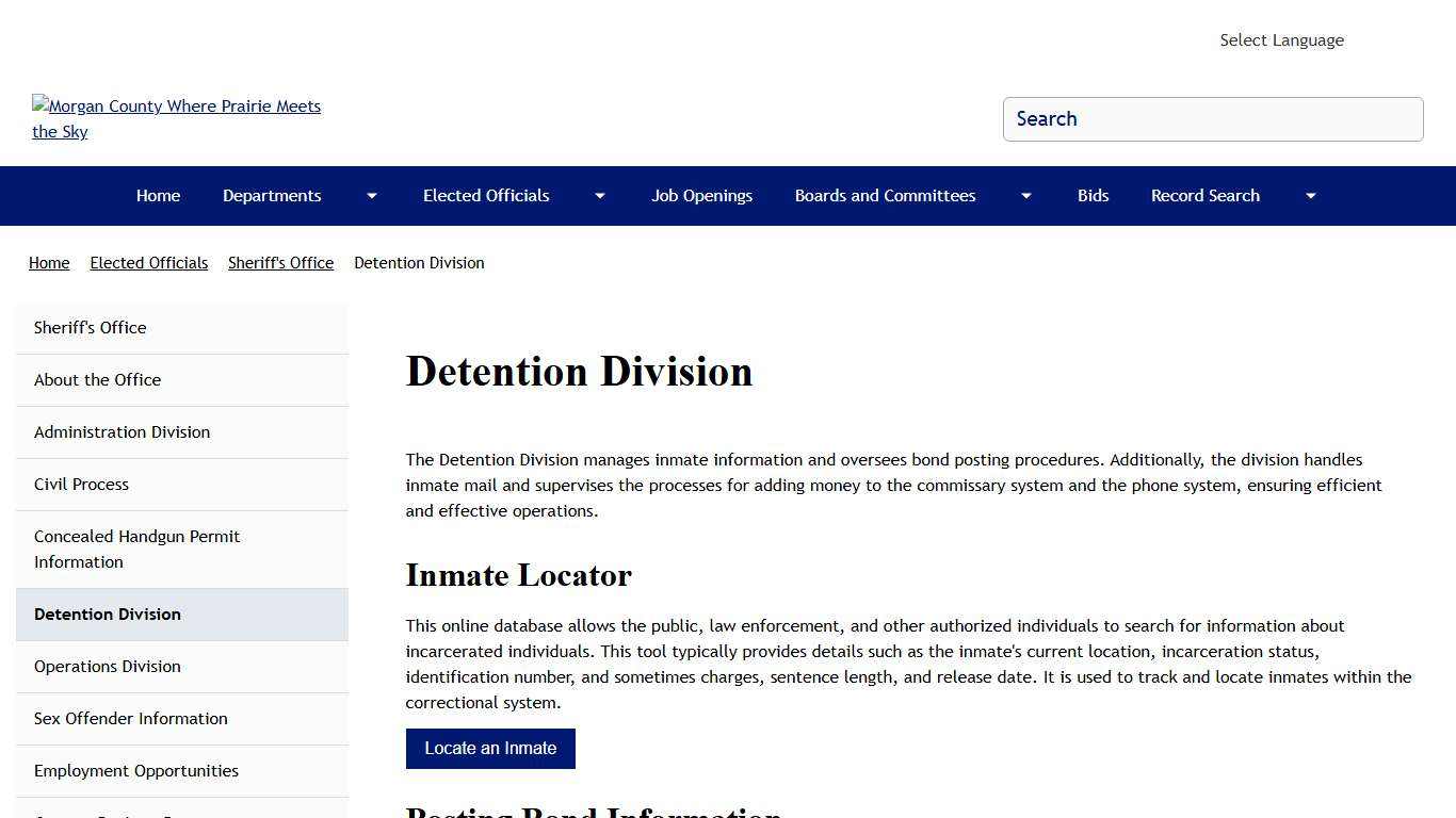 Detention Division Morgan County Where Prairie Meets the Sky