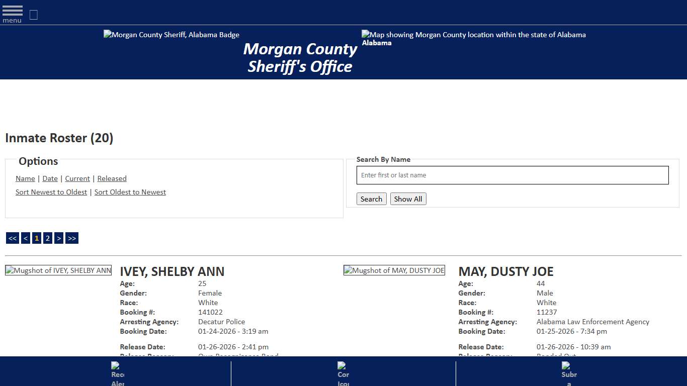 Inmate Roster - Released Inmates Booking Date Descending - Morgan County Sheriff, Alabama